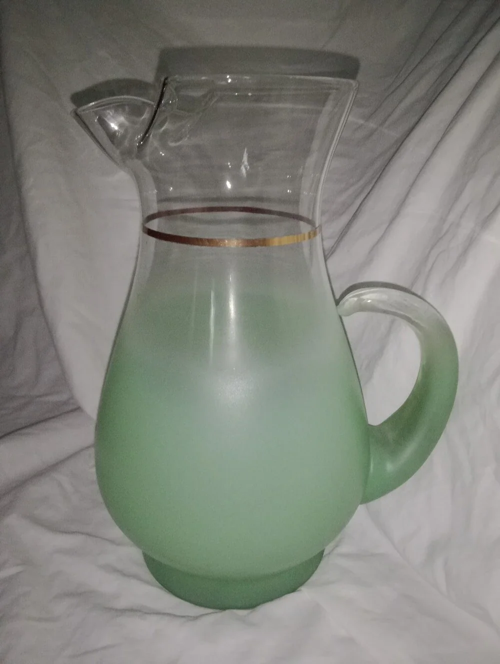 Vintage Blendo Seafoam Green Glass Pitcher 10 1/8